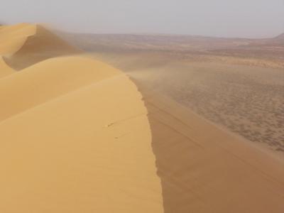 Vent de sable sur la crête des dunes